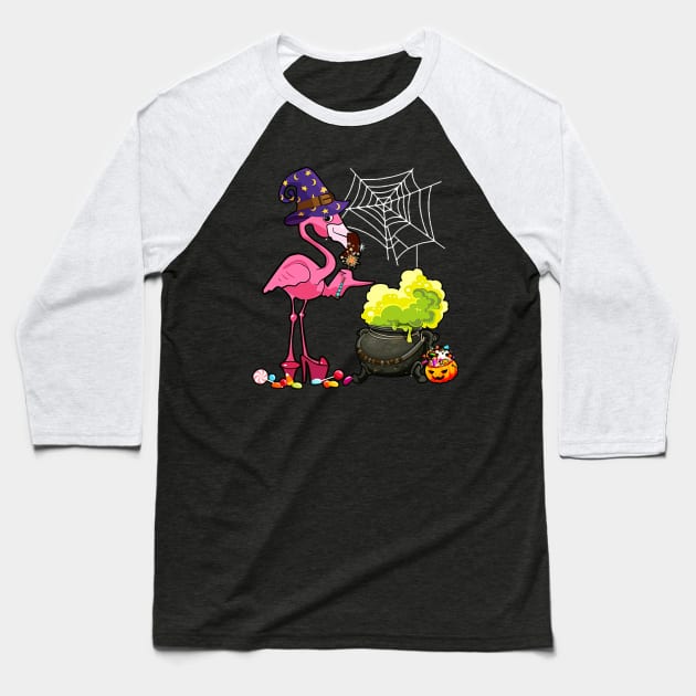 Pink flamingo Halloween Custome Witch JackOLantern Baseball T-Shirt by luxembourgertreatable